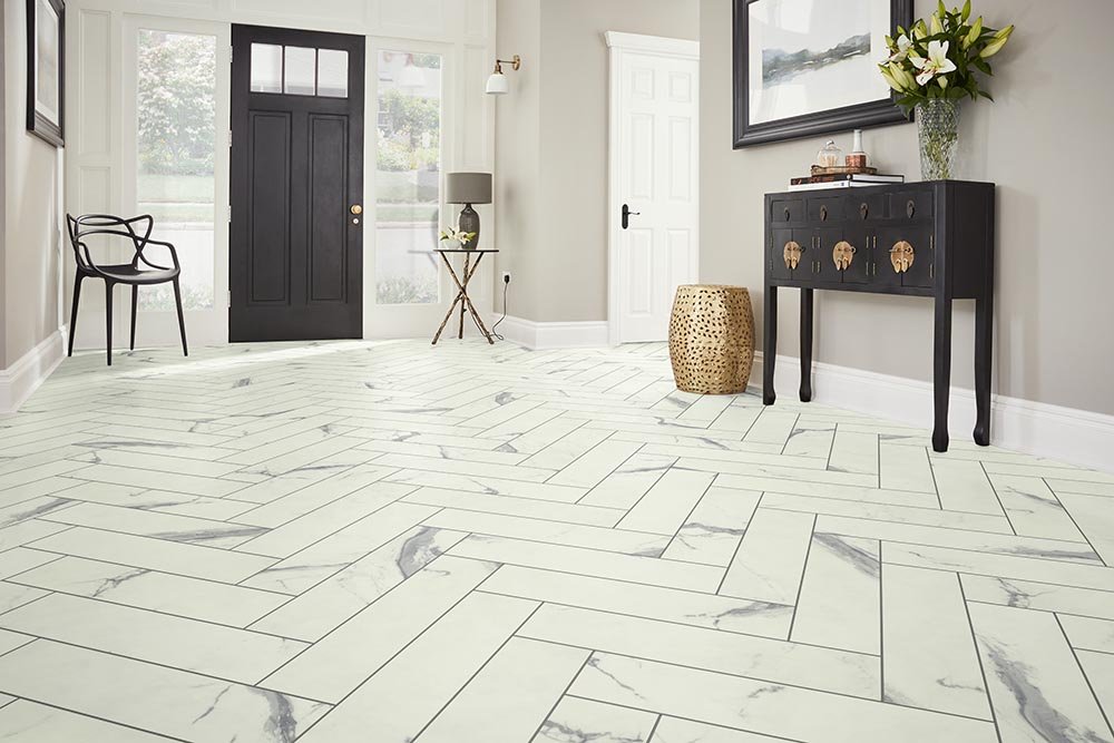 Entry Foyer Luxury Vinyl Tile Herringbone LVT -  Aumsbaugh Flooring CarpetsPlus Colortile in  Columbia City, IN